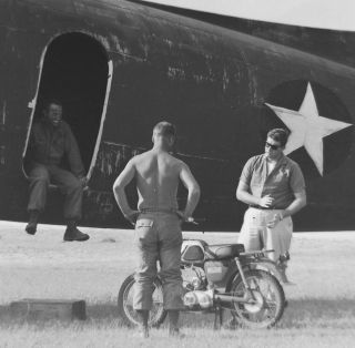 Vtg 1960s PHOTO Film NEGATIVE Douglas C - 47 Aircraft YG1 Motorcycle YAMAHA 80 1 2