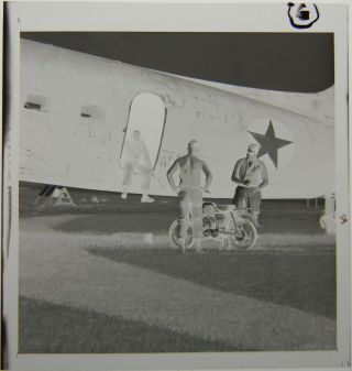 Vtg 1960s PHOTO Film NEGATIVE Douglas C - 47 Aircraft YG1 Motorcycle YAMAHA 80 1 3
