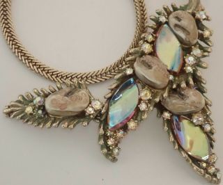 Rare Vintage Har Gold Plate Enamel Rhinestone Art Glass Dragon Tooth Necklace