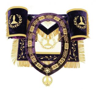 Masonic Grand Lodge Senior Warden 100 Lambskin Apron Cuffs & Chain Collar,
