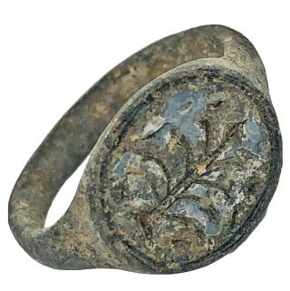 Rare Ancient Roman Empire Ring With Intaglio Of Tree - Brass Artifact Antiquity