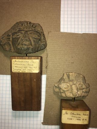 2 Authenticated Antique Pre Columbian Pottery Heads Mayan Artifact Mexico