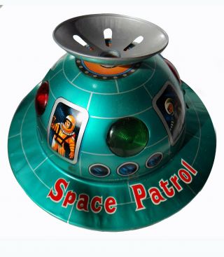 Vintage Tin Flying Saucer Space Patrol X - 16 Battery Op Modern Toys Japan