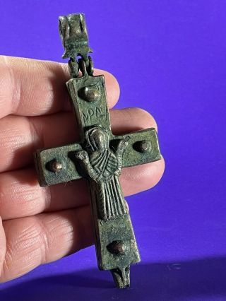 Exceptional Byzantine Ancient Bronze Cross Encolpion Depicting Jesus 700 - 100ad
