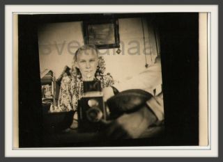 Self Portrait Mirror Girl Hand Of Photographer Camera Ussr Unusual Vintage Photo