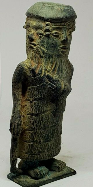 Unique Extremely Rare Ancient Luristan Bronze 4 Side Face Statue.  440 Gr.  145 Mm