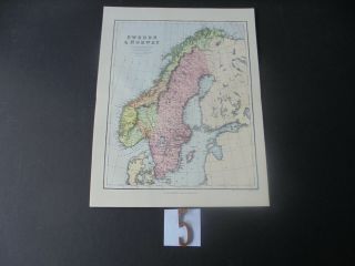 Antique Map Of Sweden/norway C.  1880 Chambers R1201