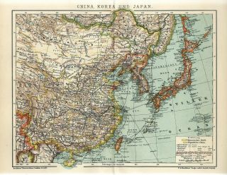1910 China Japan Korea Mongolia Taiwan Formosa Russia Sakhalin Hainan Map Dated