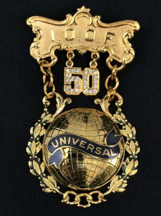 Vintage Ioof Odd Fellows 50 - Year Veteran Brooch Pin,  Golden Badge " Universal "