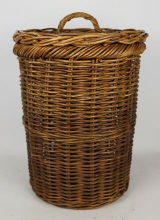 Large Vintage Primitive Wicker Woven Cottage Boho Laundry Hamper Basket - 25 "