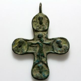 Circa 500 - 700 Ad Ancient Byzantine Bronze Christian Cross Pendant - Wearable