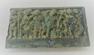 European Finds Ancient Roman Bronze Plaque Depicting Scene Circa 200 - 300ad