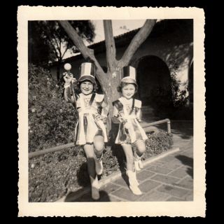 Tiny Cute Majorette Marching Band Uniform Girls March 1950s Vintage Photo