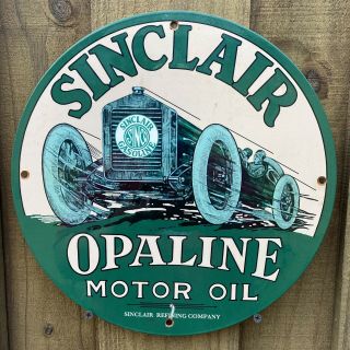 Vintage Sinclair Opaline Motor Oil Porcelain Metal Sign Usa Lube Gas Station Car