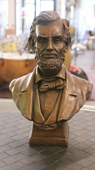1972 Austin Products 13 " Abraham Lincoln Bust Faux - Bronze Plaster