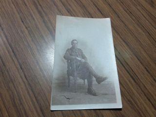 Vintage Photo Postcard - Soldier Sitting In Chair