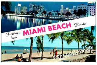 Vintage Miami Beach Postcard Photo Magnet Thin Flexible Glossy 4 X 2.  7 Inch