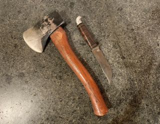 Vintage Plumb Hatchet Official Boy Scout Axe,  Knife,  and Leather Sheath 2