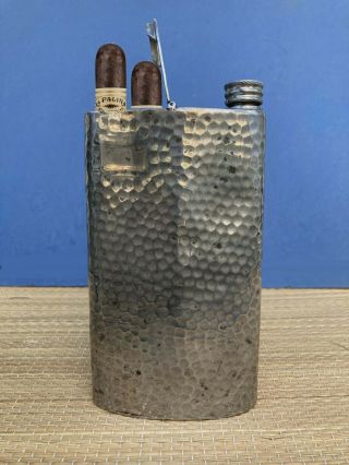 Rare Vintage Antique Nat Sherman Large About 6 Oz.  Pewter Liquor/cigar Flask