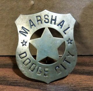 Vintage Dodge City Marshall Badge Metal,  Eagle Mark Kansas Police Law Us West