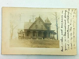 Vintage Postcard 1909 Rppc Photo Victorian House On Top Of Hill
