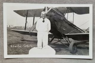 Vintage Rppc Real Photo Postcard Charlie Collins Pilot And Airplane.