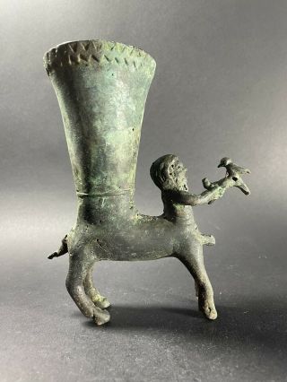 Scarce Ancient Persian Bronze Rhyton Depicting Centaur Holding Bird Ca.  400bce