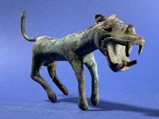 Ancient Luristan Bronze Statuette Of Beast Idol Open Mouthed W Teeth - Ca 1000bc