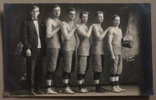 Unposted Vintage Rppc 1911 Basketball Team By H.  Larson Real Photo Postcard