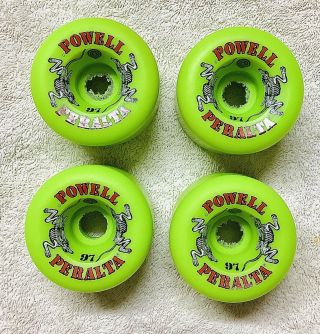 Vtg 80’s Nos Powell Peralta Two Rats 60mm/97a Skateboard Wheels - Lime Green