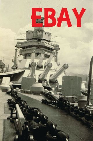 Wwii Vintage Photo Postcard Of The Uss Oklahoma At Sea Gun Turrets Look