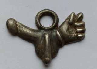 Very Rare Wearable Ancient Roman Silver Triple - Phallic Amulet 200 - 300 Ad
