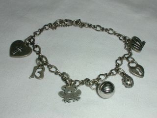 Vintage Rare - James Avery Sterling Silver Charm Bracelet W/ 7 Charms