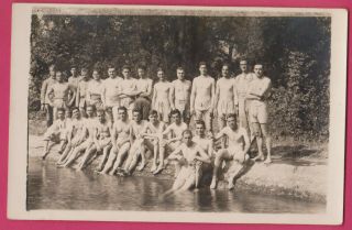 Vintage Photo Postcard,  Soldiers Swimmers Men In Bathing Swim Suits Gay Interest