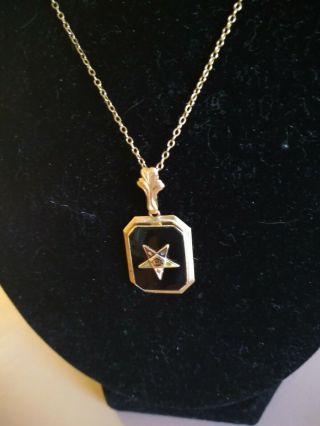 Vintage 10k Gold Order Of The Eastern Star Onyx Pendant And 18 " Chain