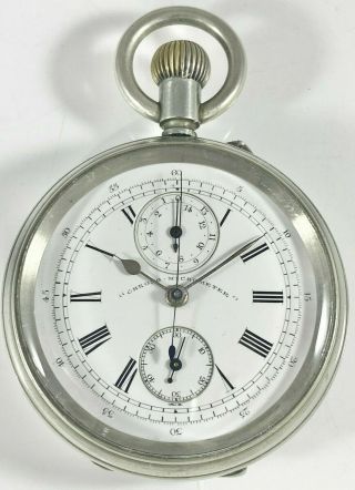 Antique Chrono Micrometer Patent Pocket Watch With Complex Movement C.  1900