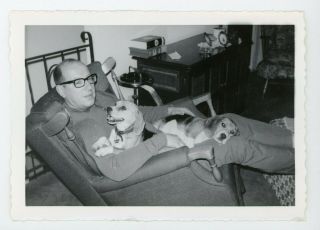 Characterful Man With Pet Dogs On Lap Vintage Snapshot Animal Photo