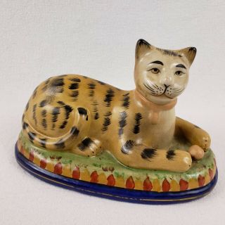 Vintage Staffordshire Style Hand Painted Cat Figurine Ceramic Kitten Sculpture