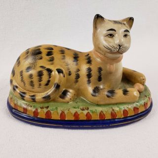 Vintage Staffordshire Style Hand Painted Cat Figurine Ceramic Kitten Sculpture 3