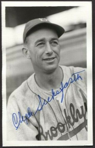 Clyde Sukeforth Autographed Vintage Brooklyn Dodgers Brace Postcard Size Photo