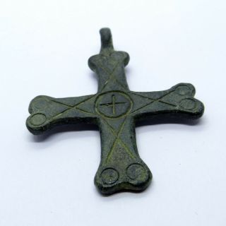 Roman Ancient Artifact Bronze Double Sides Cross Cross
