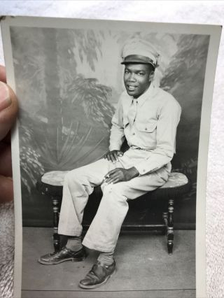 Vintage 50’s Photo Post Card Young Black African American Man Military Soldier