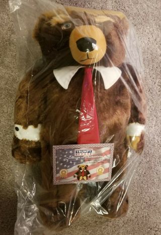 Trumpy Bear With Flag Blanket & Certificate Of Authenticity