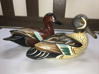 Ducks Unlimited Hand Painted Wooden Blue Winged Teal Duck Decoys
