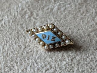 Vintage 14k Gold Psi Iota Xi Sorority Fraternity Pin Pearl 2 Gram Polished