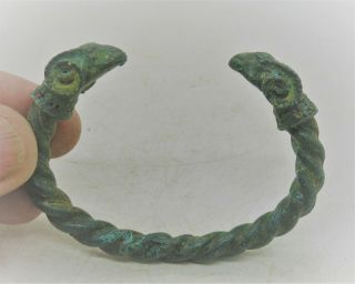 Ancient Viking Bronze Bracelet With Two Rams Head Terminals