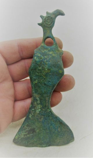 Ancient Viking Bronze Axe Head With Bird Terminal
