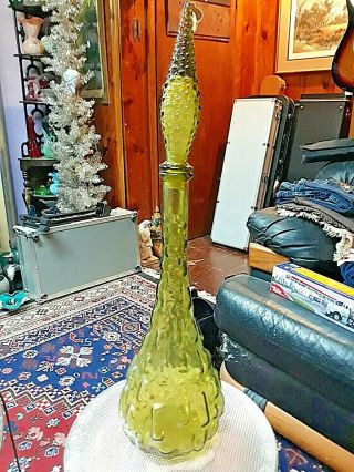 Vintage Italian 21 1/2” Tall Green Genie Bottle Decanter W Stopper