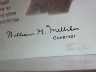 Rare Governor William Milliken Map of Michigan Petoskey Stone Display Signature 2
