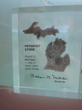 Rare Governor William Milliken Map of Michigan Petoskey Stone Display Signature 3